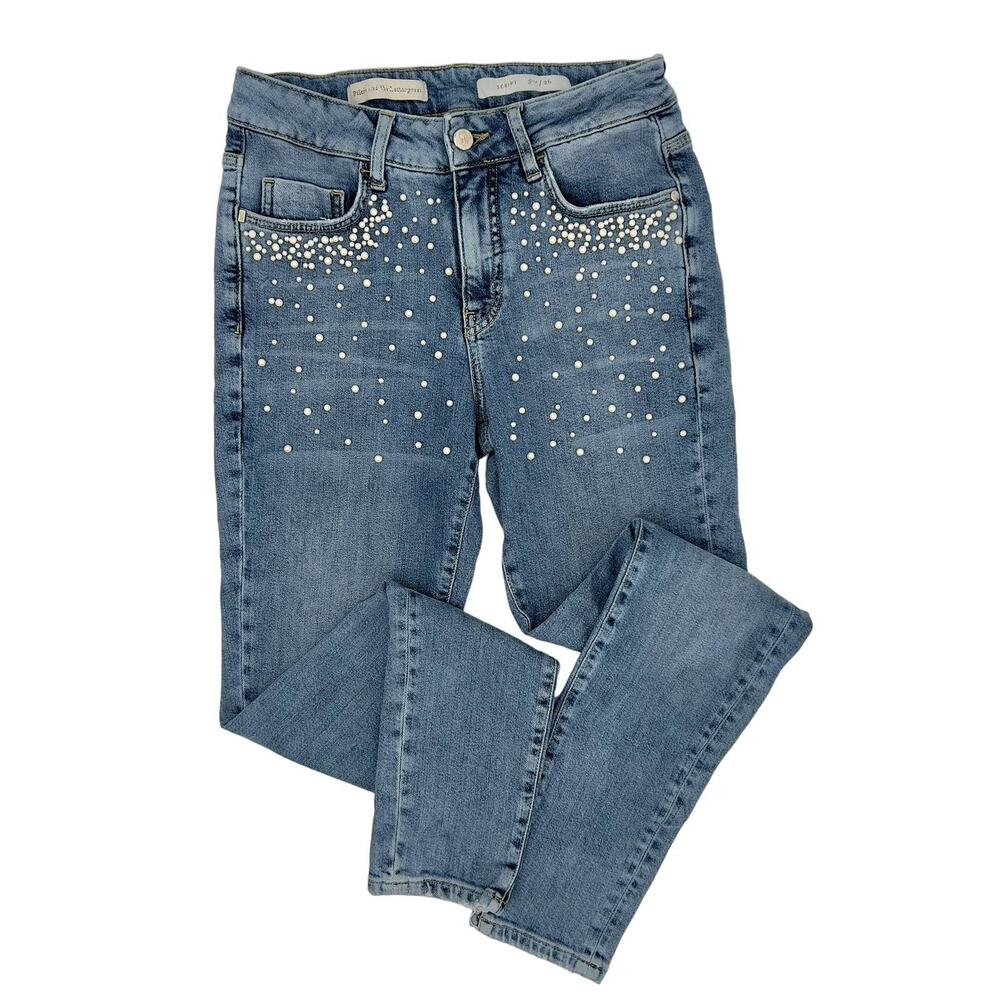 Script Pilcro & Letterpress Women's Skinny Jeans w/Pearls 26 Light Wash Stretchy
